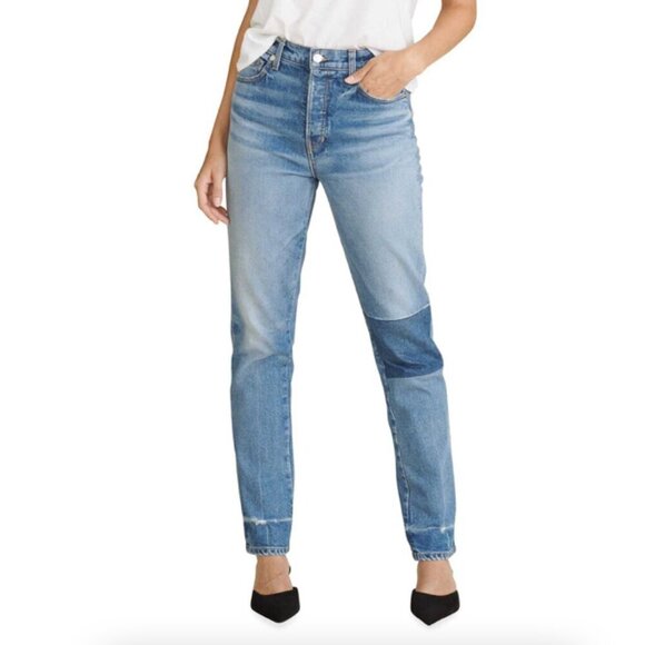 Veronica Beard Ryleigh High Rise Slim Straight Patched Jeans - Picture 1 of 6